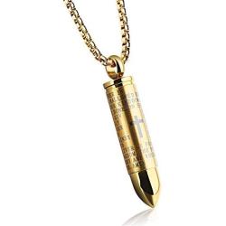 Lords Prayer Cross Bullet Pendant Stainless Steel Lords Bible Cross Prayer Cremation Ashes Urn Necklace, Free Chain