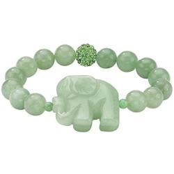 Palm Beach Jewelry Genuine Green Agate and Green Crystal Elephant Stretch Bracelet (10mm), 8 inch Length