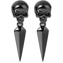 KAMONI Black Skull Dangle Earrings with Awl Sterling Silver Drop Earrings Jewelry Gift for Girls Women Men