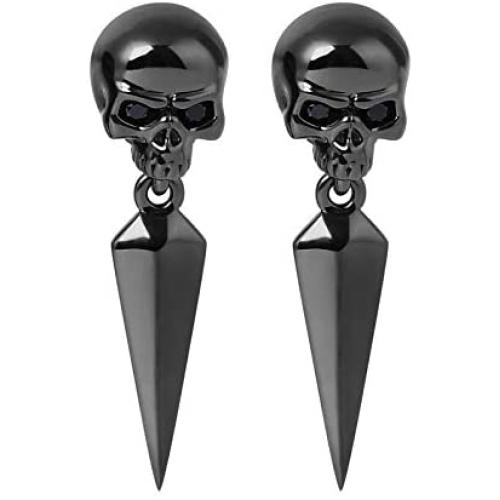KAMONI Black Skull Dangle Earrings with Awl Sterling Silver Drop Earrings Jewelry Gift for Girls Women Men