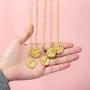 KissYan Birth Flower Necklace, 18K Gold Plated Embossed Disk Karma Circle Coin Necklace Dainty Birth Month Floral Necklaces Simple Minimalist Delicate Birthday Jewelry Gift for Her
