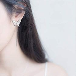 YUNXI pearl Rhinestone Long Metal Tassels Butterfly Earrings 3D Hollow shiny Crystal Zircon Butterflies Drop Dangle Earring for Women Girls