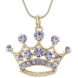 Alilang Clear Crystal Rhinestone Gold Emperor Royal Crown King Queens Pendant Necklace