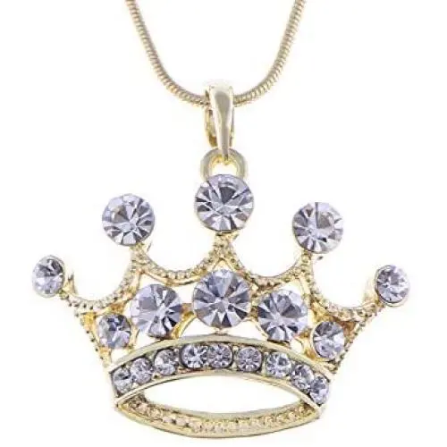 Alilang Clear Crystal Rhinestone Gold Emperor Royal Crown King Queens Pendant Necklace Alilang Clear Crystal Rhinestone Gold Emperor Royal Crown King Queens Pendant Necklace