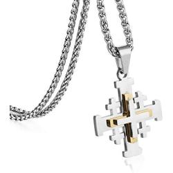 COTTVOTT Stainless Steel Jerusalem Crusaders Cross Pendant Necklaces Women Men Medieval Jewelry