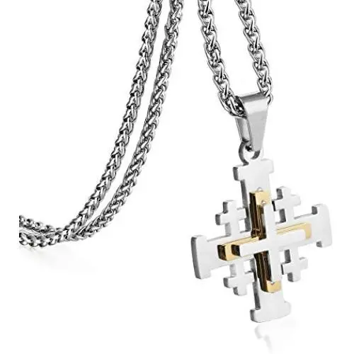 COTTVOTT Stainless Steel Jerusalem Crusaders Cross Pendant Necklaces Women Men Medieval Jewelry COTTVOTT Stainless Steel Jerusalem Crusaders Cross Pendant Necklaces Women Men Medieval Jewelry