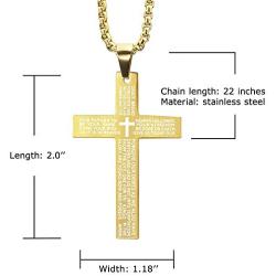 Meeshine Cross Pendant Necklace, Stainless Steel Cross Necklace Engraved with Lords Prayer for Men Women, 23 Chain Highly Polished Pendant for Christmas Birthday Baptism Family Friends