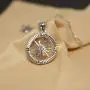 .925 Sterling Silver Cubic Zirconia Compass Necklace, 16''+2''Extender