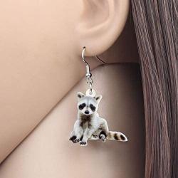 NEWEI Acrylic North America Raccoon Ringtail Earrings Dangle Novelty Animal Jewelry For Women Girl Charm