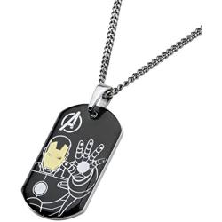 Marvel Comics Mens Stainless Steel Ironman Dog Tag Chain Pendant Necklace, 24''