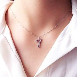Paialco 925 Sterling Silver Fancy Number 0~9 Script Pendant Necklace Cubic Zirconia Jewelry