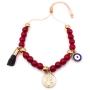LESLIE BOULES Saint Benedict Red Wine Glass Beads Bracelet Adjustable Genuine Azabache & Blue Evil Eye Protection Jewelry