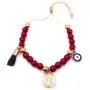 LESLIE BOULES Saint Benedict Red Wine Glass Beads Bracelet Adjustable Genuine Azabache & Blue Evil Eye Protection Jewelry LESLIE BOULES Saint Benedict Red Wine Glass Beads Bracelet Adjustable Genuine Azabache & Blue Evil Eye Protection Jewelry