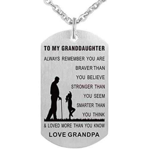 Grandpa Grandma to Granddaughter Dog Tag Necklace Military Jewelry Custom Dogtags Pendant Love Gift