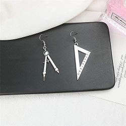 RUIZHEN Unique Asymmetrical Math Compass Triangle Ruler Students Dangle Earrings Math Teacher Jewelry