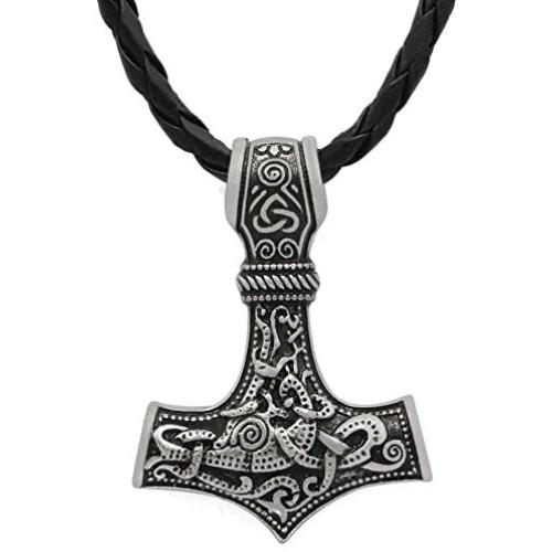 SONGCHANGJEWELRY Norse Viking Necklace for Men - Thors Hammer Mjolnir Stainless Steel Viking Talisman Jewelry Men Mjolnir Compass Amulet Pendantnt