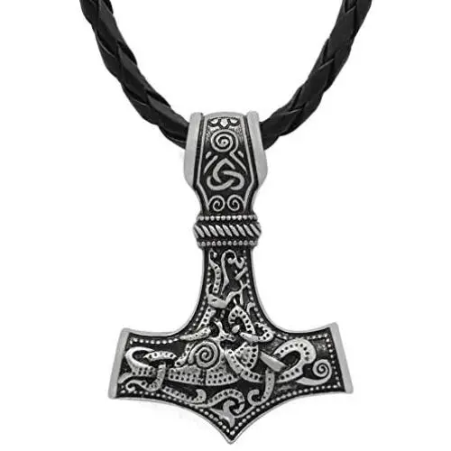 SONGCHANGJEWELRY Norse Viking Necklace for Men - Thors Hammer Mjolnir Stainless Steel Viking Talisman Jewelry Men Mjolnir Compass Amulet Pendantnt