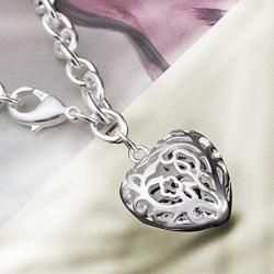 DVE Fashion Chain Bracelet, Hollow Out Heart Pendant Silver Plated Chain Bracelets for Women, Nickel-Free, Hypoallergenic