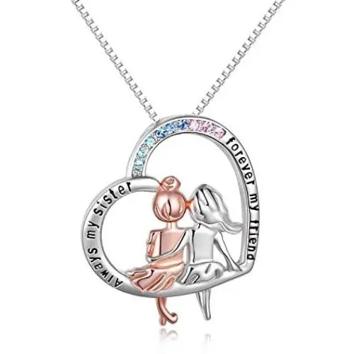 Sisters Gifts from Sister Sterling Silver Heart Necklace Female Friendship Jewelry