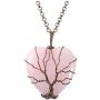 Top Plaza Natural Rose Quartz Healing Crystals Necklace Bronze Tree Of Life Wire Wrapped Stone Heart Pendant Necklaces Reiki Quartz Jewelry for Womens Girls Ladies