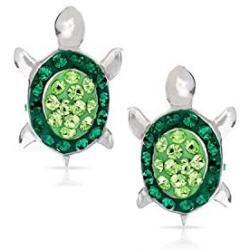 Green Crystal Baby Sea Turtle Earring Set, Never Rust 925 Sterling Silver, Natural & Hypoallergenic Studs For Women, Girls & Kids, with Free Breathtaking Gift Box for a Special Moment of Love