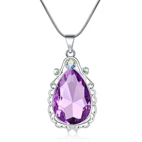 Vinjewelry Sofia Necklace Amulet Teardrop Amethyst Pendant Necklace Sofia Princess Costumes Jewelry for Little Girls