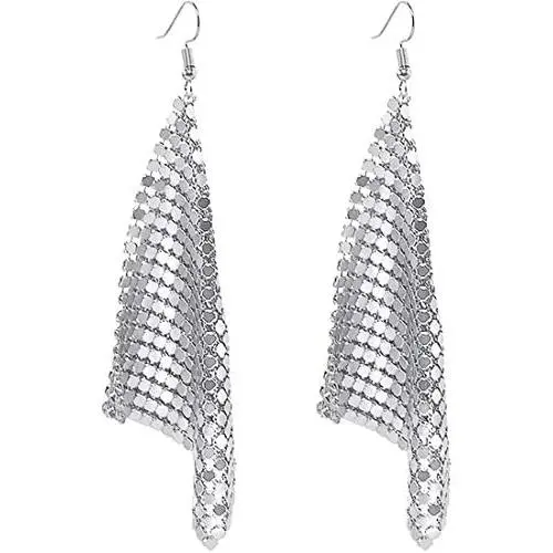 Suyi Trendy Women Earrings Metal Mesh Grid Sequins Tassel Long Drop Dangle Earrings Suyi Trendy Women Earrings Metal Mesh Grid Sequins Tassel Long Drop Dangle Earrings