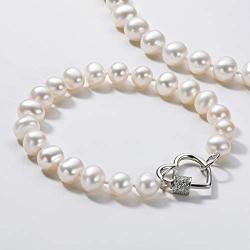 Pearl Bracelets Freshwater Cultured 8-9mm White Pearl Bracelet for Women Sterling Silver Clasp Pearl Jewelry Gift for Girls Daughter Bridesmaid 7.1 Inches