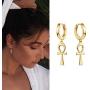 MYEARS Women Gold Huggie Hoop Earrings Clam Shell Hollow Star Cross Lightning Lock Spike Dangle Drop 14K Gold Filled Tiny Boho Beach Simple Delicate Handmade Hypoallergenic Jewelry Gift