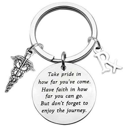 FUSTMW Pharmacist Keychain Rx Pharmacist Graduation Gifts RX Pharmacy Symbol Keychain Inspiration Gift for Pharmacist Jewelry Take Pride in How Far You Have Come