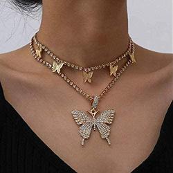 Butterfly Choker Necklace Tennis Chain Butterfly Bling Iced Cubic Zirconia CZ Butterfly Necklace Silver Girls Women