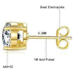 14k Gold Plated CZ Stud Earrings Round Cubic Zirconia Jewelry set for women 6 Pairs