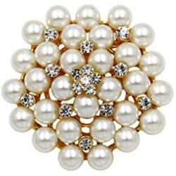 COLORFUL BLING Elegant Imitation Pearl Floral Crystal Brooch Pin for Wedding Bridal Fashion Jewelry