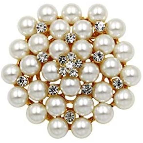 COLORFUL BLING Elegant Imitation Pearl Floral Crystal Brooch Pin for Wedding Bridal Fashion Jewelry