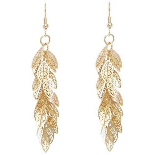 Bohemian Multi Layered Filigree Leaves Dangle Drop Long Statement Earrings