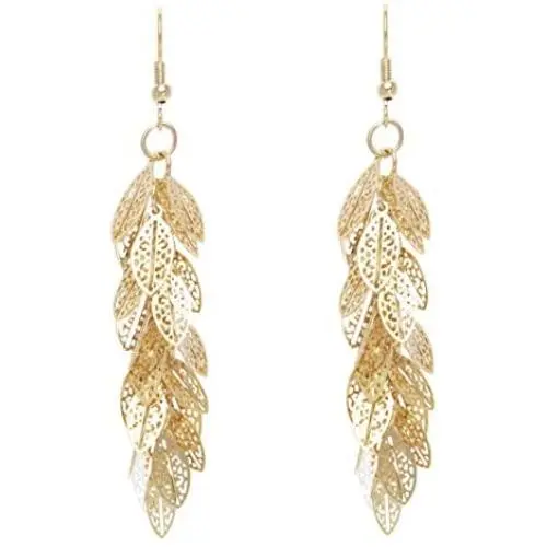 Bohemian Multi Layered Filigree Leaves Dangle Drop Long Statement Earrings Bohemian Multi Layered Filigree Leaves Dangle Drop Long Statement Earrings