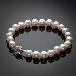 Pearl Bracelets Genuine Freshwater Cultured 7-8mm/8-9mm Pearl Bracelet with Flower Clasp Jewelry Gift for Women Wife Girls Mother