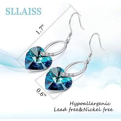 Sllaiss Blue Crystals Dangle Earrings for Women Heart Crystal Dropp Earrings Birthday Jewelry Gift for Her Made with Swarovski Crystals