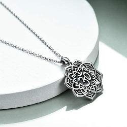 MONGAS Yoga Lotus Flower Necklace 925 Sterling Silver Yoga Lotus with Om Symbol Jewelry for Women
