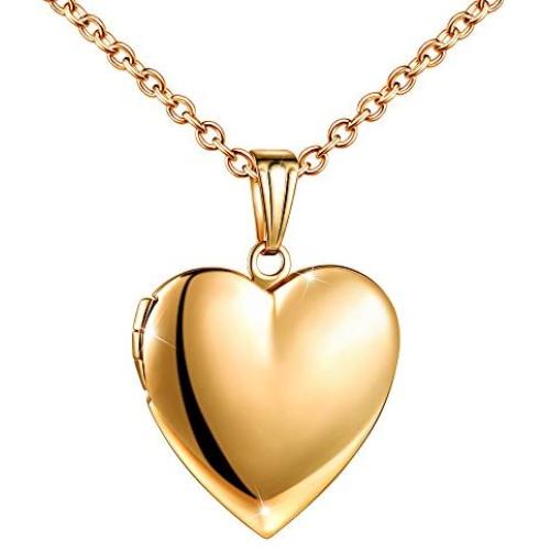 MicLee Heart Shape Photo Locket Pendant Necklace Stainless Steel Chain 19.7 Inch for Women