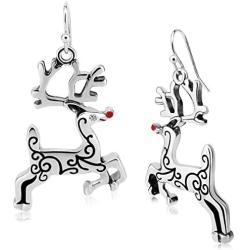 Christmas Vintage Reindeer CZ Piercing Dangle Earrings Plated Women Girls Holiday Jewelry Gift