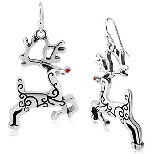 Christmas Vintage Reindeer CZ Piercing Dangle Earrings Plated Women Girls Holiday Jewelry Gift