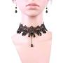 MEiySH Black Lace Gothic Lolita Pendant Choker Necklace Earrings Set