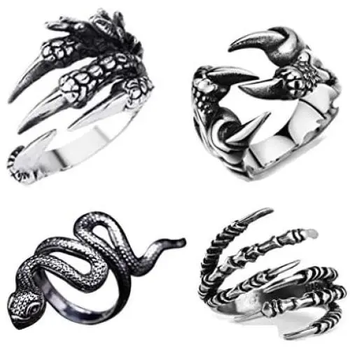 Dragon Claw Ring Retro Punk Exaggerated Snake Ring Ouroboros Ring Adjustable Opening Goth Punk Tentacle Hip-hop Middle Finger for Women Men Jewelry