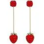Channel V Red Strawberry Dangle Earrings Small Red Heart Cute Fruit Food Long Tassel Earring 3D Red Rhinestone Jewelry for Women Valentine’s Day Birthday Gift