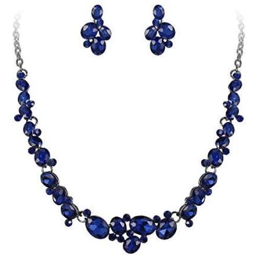 EVER FAITH Womens Oval Austrian Crystal Prom Jewelry Gorgeous Bridal Necklace Earrings Set