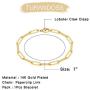Turandoss Gold Paperclip Link Chain Necklace Bracelet Set, 14K Gold Plated Dainty Oval Link Chain Necklace Bracelet Anklet Paperclip Chain Gold Jewelry Set for Women Girls