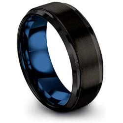 Chroma Color Collection Tungsten Carbide Wedding Band Ring 8mm for Men Women Green Red Blue Purple Black Copper Fuchsia Teal Interior with Step Bevel Edge Brushed Polished