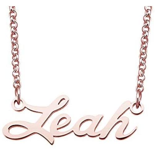 LoEnMe Jewelry Leah Name Necklace Rose Gold Personalized Custom Made Gift for Women Girls Couple