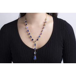 CATHERINE MALANDRINO Blue Multi-Tonal Y-Style Yellow Gold-Tone Necklace for Women